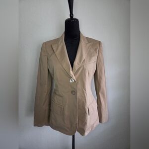 Donna Karan DKNY Beige Cotton Blazer Shoulder Pads Business Office Workwear Sz 6